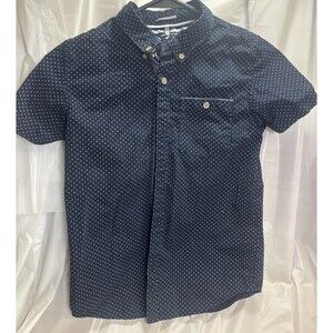 Cactus Boys Navy Blue Button Down Polka Dot Short Sleeve Shirt Size 9/10
